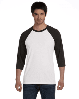 Sample of Canvas 3200 - Unisex 3/4-Sleeve Baseball T-Shirt in WHT FLK CHR TRB from side front