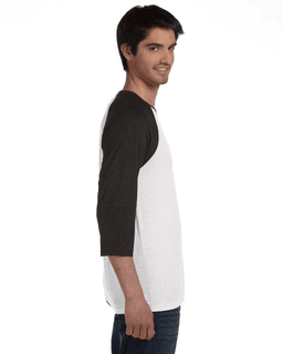 Sample of Canvas 3200 - Unisex 3/4-Sleeve Baseball T-Shirt in WHT FLK CHR TRB from side sleeveleft