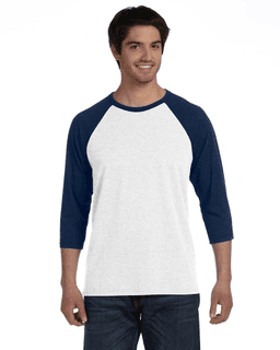 Sample of Canvas 3200 - Unisex 3/4-Sleeve Baseball T-Shirt in WHT FLK NVY TRB from side front