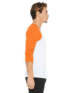 Sample of Canvas 3200 - Unisex 3/4-Sleeve Baseball T-Shirt in WHT NEON ORANGE from side sleeveleft
