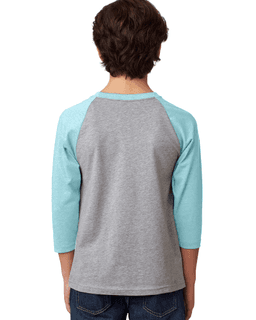 Sample of Next Level 3352 - Youth CVC 3/4-Sleeve Raglan in ICE BL D HTR GR from side back