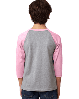 Sample of Next Level 3352 - Youth CVC 3/4-Sleeve Raglan in LILAC D HTR GRY from side back