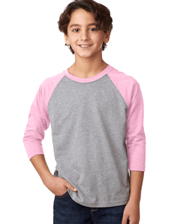 Sample of Next Level 3352 - Youth CVC 3/4-Sleeve Raglan in LILAC D HTR GRY from side front