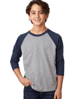 Sample of Next Level 3352 - Youth CVC 3/4-Sleeve Raglan in MD NY D HTR GRY from side front