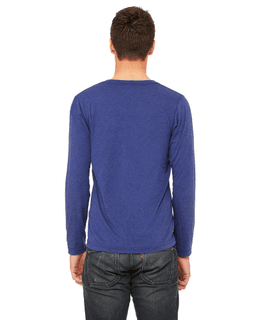 Sample of Canvas 3425 - Unisex Jersey Long-Sleeve V-Neck T-Shirt in NAVY TRIBLEND from side back