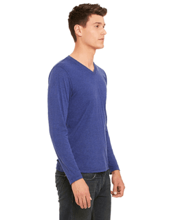 Sample of Canvas 3425 - Unisex Jersey Long-Sleeve V-Neck T-Shirt in NAVY TRIBLEND from side sleeveleft