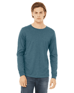 Sample of Canvas 3501 - Unisex Jersey Long-Sleeve T-Shirt in HTHR DEEP TEAL from side front