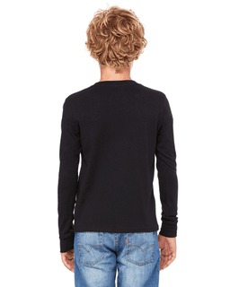 Sample of Canvas 3501Y - Youth Jersey Long-Sleeve T-Shirt in BLACK from side back