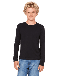 Sample of Canvas 3501Y - Youth Jersey Long-Sleeve T-Shirt in BLACK from side front