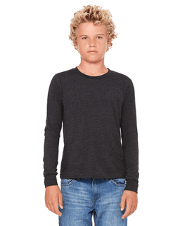 Sample of Canvas 3501Y - Youth Jersey Long-Sleeve T-Shirt in CHAR-BLK TRIBND from side front