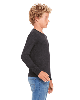 Sample of Canvas 3501Y - Youth Jersey Long-Sleeve T-Shirt in CHAR-BLK TRIBND from side sleeveleft