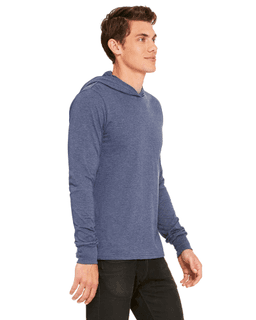 Sample of Canvas 3512 - Unisex Jersey Long-Sleeve Hoodie in HEATHER NAVY from side sleeveleft