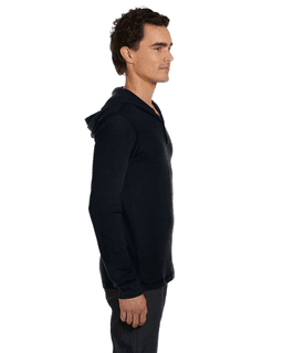 Sample of Canvas 3551 - Men's Thermal Long-Sleeve Henley Hoodie in BLACK from side sleeveleft