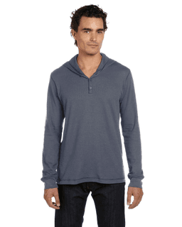 Sample of Canvas 3551 - Men's Thermal Long-Sleeve Henley Hoodie in DEEP HEATHER from side front
