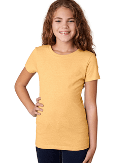 Sample of Next Level 3712 - Youth Princess CVC T-Shirt in BANANA CREAM from side front