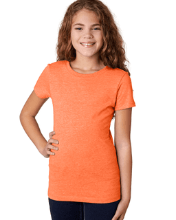 Sample of Next Level 3712 - Youth Princess CVC T-Shirt in NEON HTHR ORANG from side front