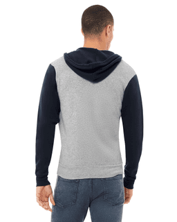 Sample of Unisex Poly-Cotton Sponge Fleece Full-Zip Hooded Sweatshirt in ATH HTHR NAVY from side back