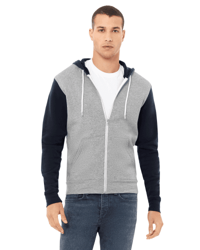 Sample of Unisex Poly-Cotton Sponge Fleece Full-Zip Hooded Sweatshirt in ATH HTHR NAVY style