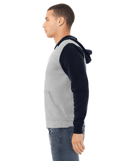 Sample of Unisex Poly-Cotton Sponge Fleece Full-Zip Hooded Sweatshirt in ATH HTHR NAVY from side sleeveright