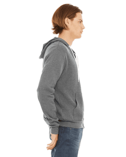 Sample of Unisex Poly-Cotton Sponge Fleece Full-Zip Hooded Sweatshirt in DEEP HEATHER from side sleeveleft