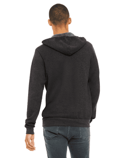 Sample of Unisex Poly-Cotton Sponge Fleece Full-Zip Hooded Sweatshirt in DK GREY HEATHER from side back