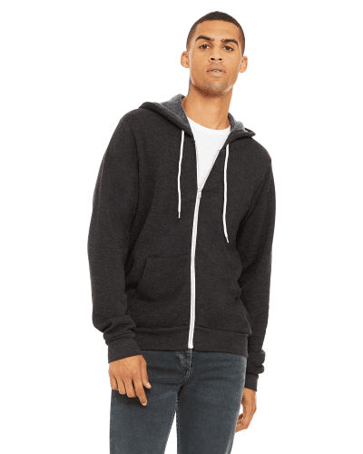 Sample of Unisex Poly-Cotton Sponge Fleece Full-Zip Hooded Sweatshirt in DK GREY HEATHER style