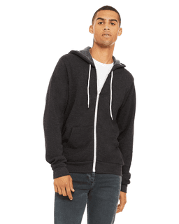 Sample of Unisex Poly-Cotton Sponge Fleece Full-Zip Hooded Sweatshirt in DK GREY HEATHER from side front