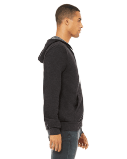 Sample of Unisex Poly-Cotton Sponge Fleece Full-Zip Hooded Sweatshirt in DK GREY HEATHER from side sleeveleft