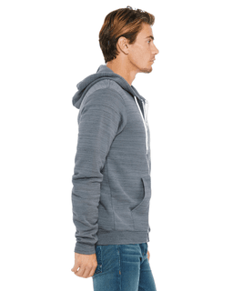 Sample of Unisex Poly-Cotton Sponge Fleece Full-Zip Hooded Sweatshirt in DK GRY MARBLE from side sleeveleft