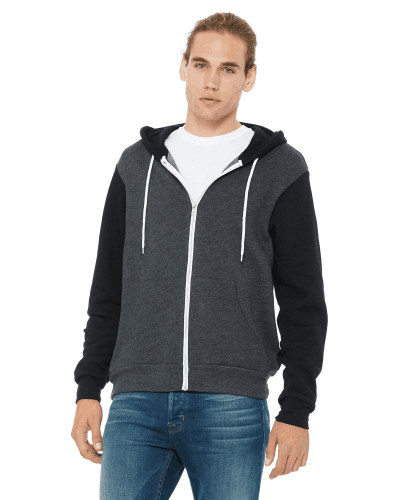 Sample of Unisex Poly-Cotton Sponge Fleece Full-Zip Hooded Sweatshirt in DRK GRY HTR BLK style
