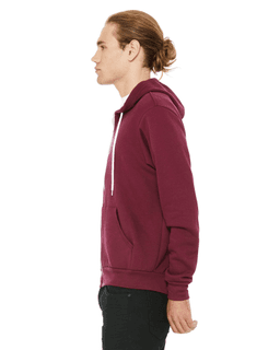 Sample of Unisex Poly-Cotton Sponge Fleece Full-Zip Hooded Sweatshirt in MAROON from side sleeveright