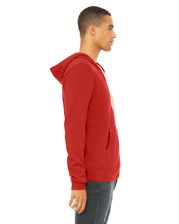 Sample of Unisex Poly-Cotton Sponge Fleece Full-Zip Hooded Sweatshirt in RED from side sleeveleft