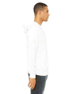 Sample of Unisex Poly-Cotton Sponge Fleece Full-Zip Hooded Sweatshirt in WHITE from side sleeveleft