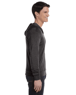 Sample of Canvas 3939 - Unisex Triblend Full-Zip Lightweight Hoodie in CHAR-BLACK TRIB from side sleeveleft