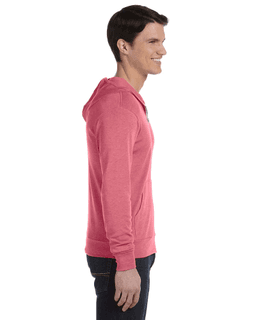 Sample of Canvas 3939 - Unisex Triblend Full-Zip Lightweight Hoodie in RED TRIBLEND from side sleeveleft