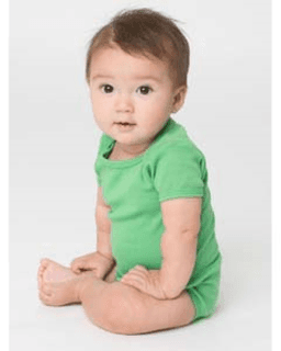 Sample of American Apparel 4001 Infant Baby Rib Short-Sleeve One-Piece in GRASS from side front