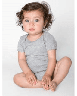 Sample of American Apparel 4001 Infant Baby Rib Short-Sleeve One-Piece in HEATHER GREY from side front