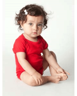 Sample of American Apparel 4001 Infant Baby Rib Short-Sleeve One-Piece in RED from side front
