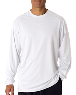 Sample of Badger 4104 - Adult B-Core Long-Sleeve Performance T-Shirt in WHITE from side front