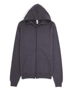 Sample of American Apparel 5497 Unisex California Fleece Zip Hoodie in ASPHALT from side front
