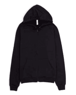 Sample of American Apparel 5497 Unisex California Fleece Zip Hoodie in BLACK from side front