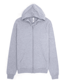 Sample of American Apparel 5497 Unisex California Fleece Zip Hoodie in HEATHER GREY from side front