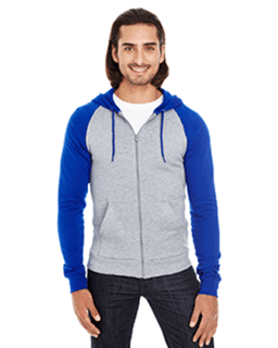 Sample of American Apparel 5497 Unisex California Fleece Zip Hoodie in HTHR GREY LAPIS from side front