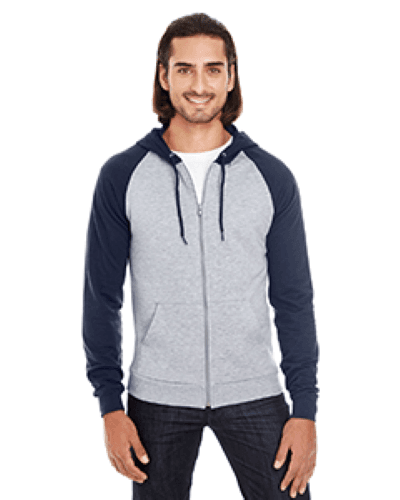 Sample of American Apparel 5497 Unisex California Fleece Zip Hoodie in HTHR GREY NAVY style