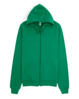 Sample of American Apparel 5497 Unisex California Fleece Zip Hoodie in KELLY GREEN from side front