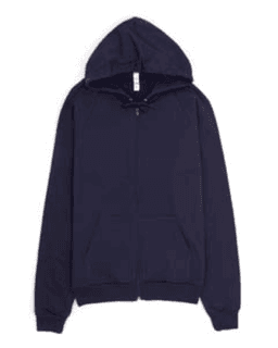 Sample of American Apparel 5497 Unisex California Fleece Zip Hoodie in NAVY from side front