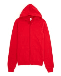 Sample of American Apparel 5497 Unisex California Fleece Zip Hoodie in RED from side front