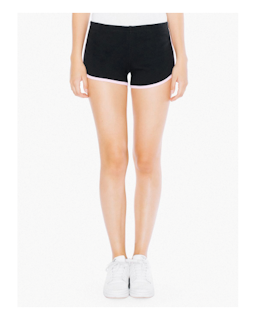 Sample of American Apparel 7301W Ladies' Interlock Running Shorts in BLACK PINK from side front