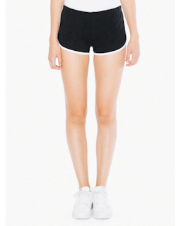 Sample of American Apparel 7301W Ladies' Interlock Running Shorts in BLACK WHITE from side front