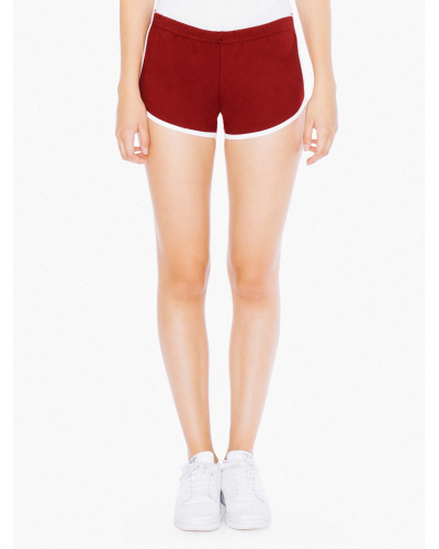 Sample of American Apparel 7301W Ladies' Interlock Running Shorts in CRANBERRY WHITE style